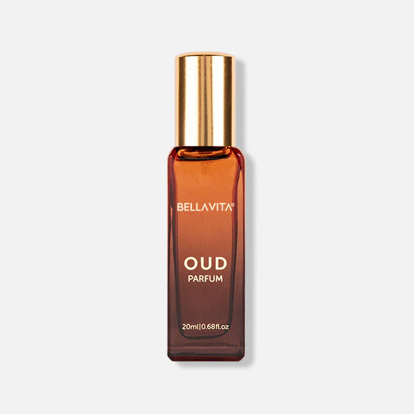 Bellavita Oud Parfum bottle on a light gray background