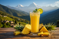 Pineapple juice with raw pineapple and uttakahand kuamun hills with gracefull juice glass