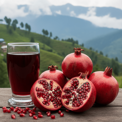 pomogranate juice glass with real vibrant pomogrante with kumaun hills