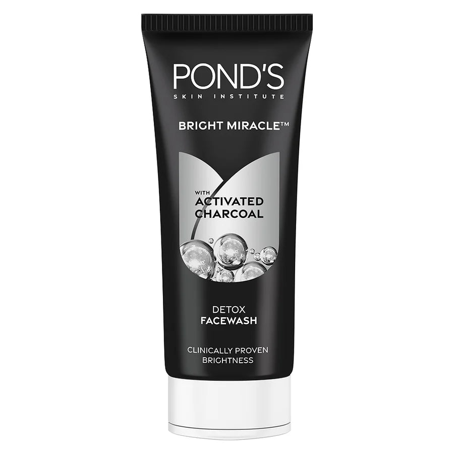 Ponds Bright Miracle detox facewash with activated charcoal on a white background