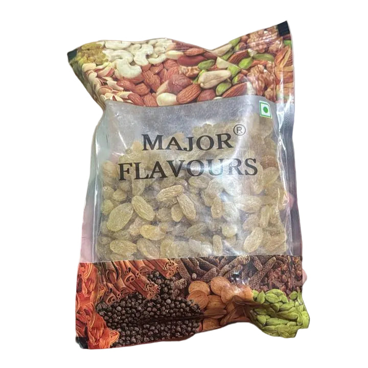 Packaged dried fruits and nuts with 'Major Flavours' branding held by a person.