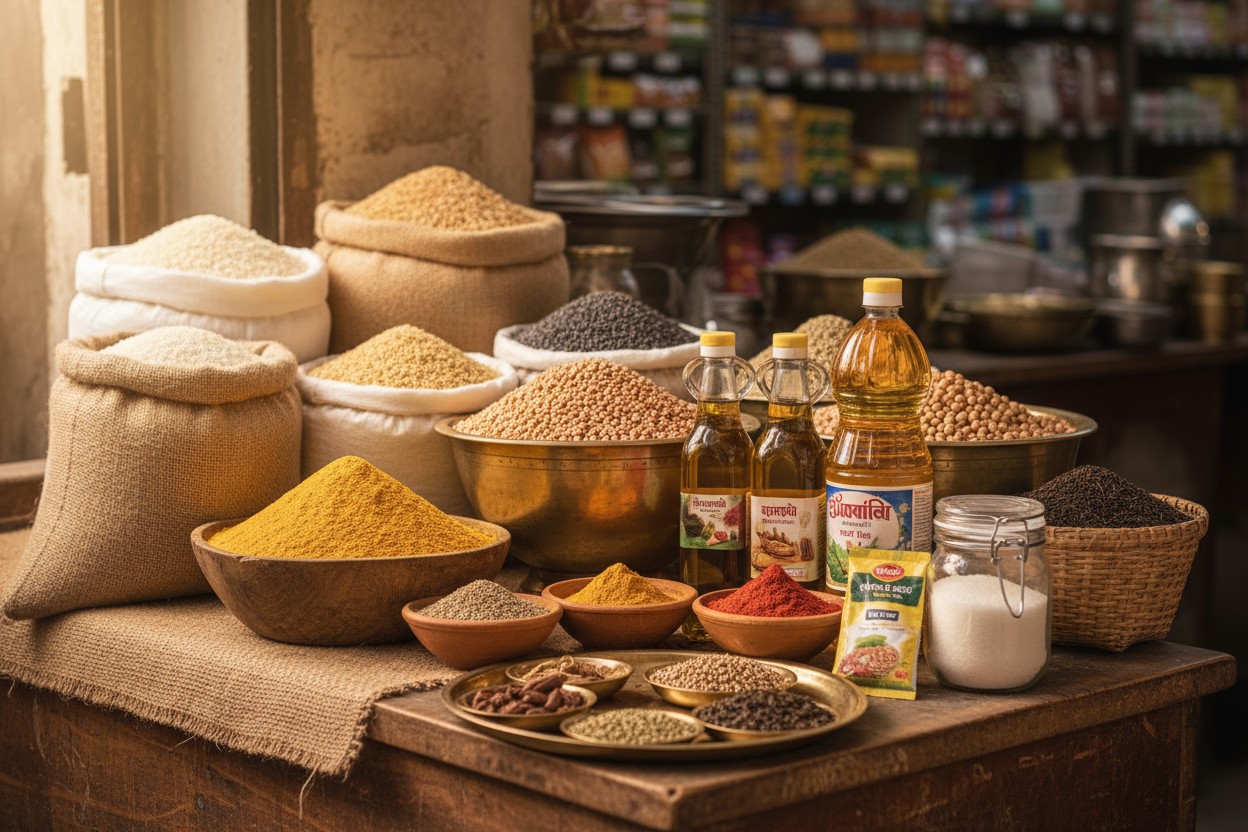 show some indian market essentials Ration image