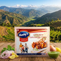 Venky's Chicken Tandoori Tikka spice mix packet with a scenic mountain background